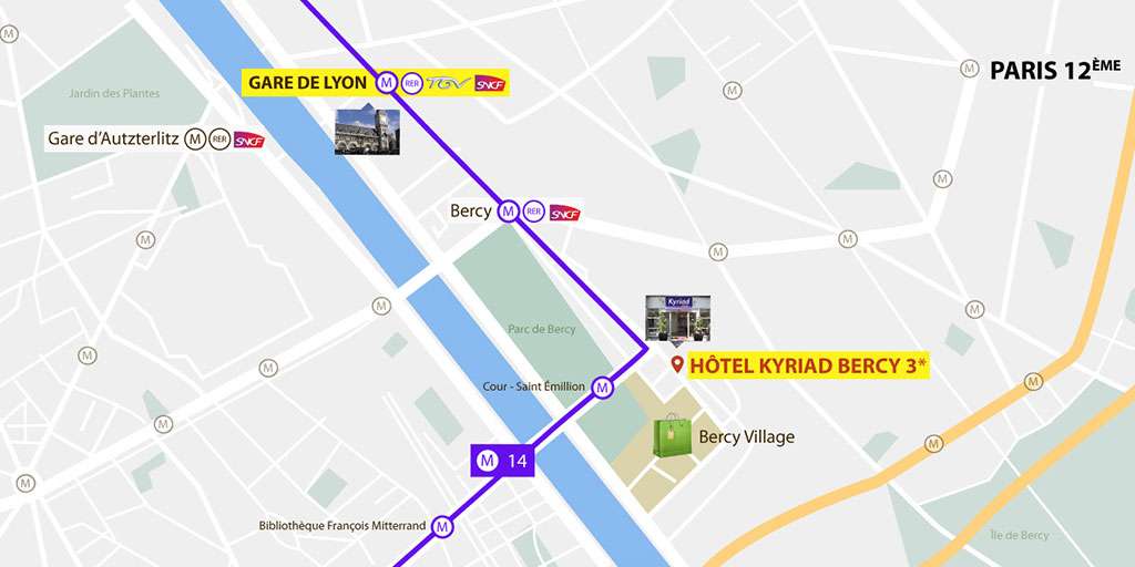 Carte de l'hôtel Kyriad Bercy Village et ses environs